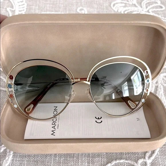 Chloe Authentic NWOT CE169S Sunglasses with Multicolor Accents,Tan Case & COA - Picture 3 of 11